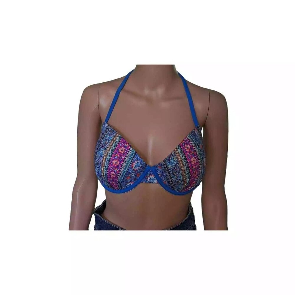 Shade & Shore Womens Paisley Underwire Racerback Bikini Top Swimwear Size 36C